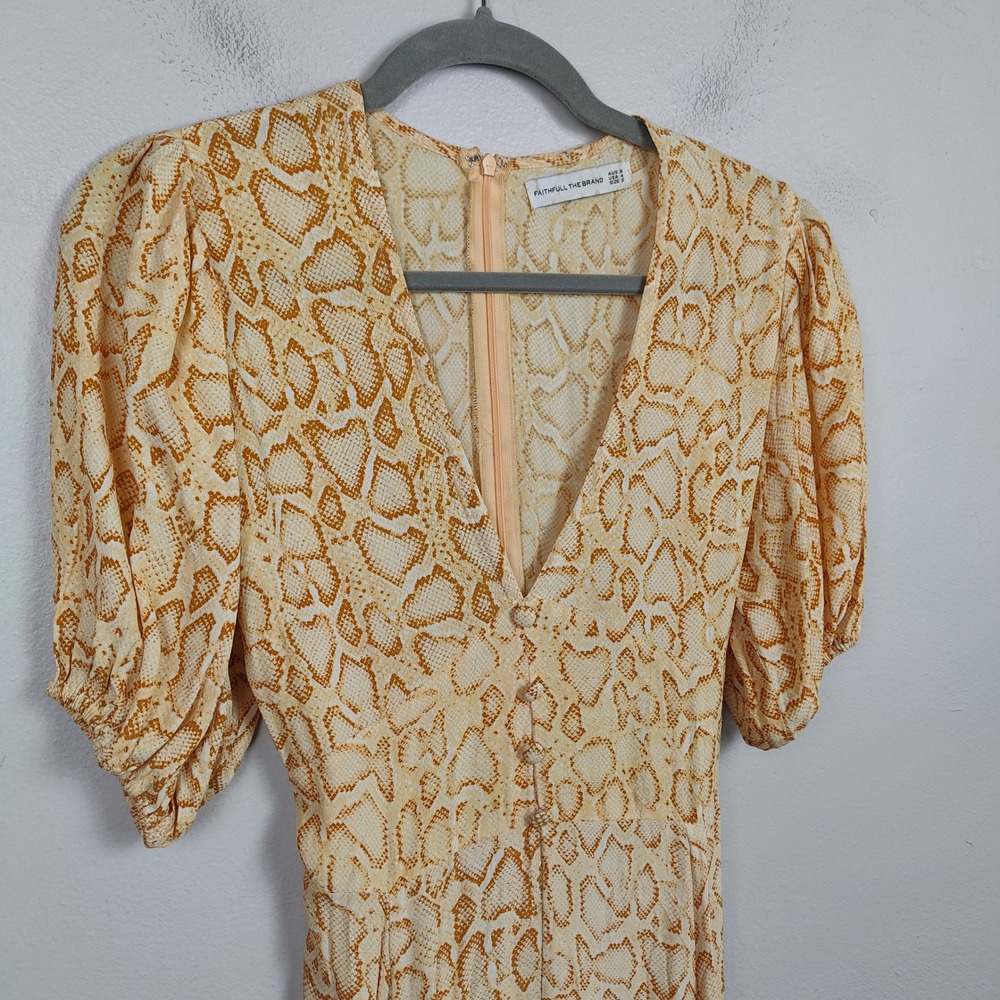 Faithfull the Brand Yellow Snake-Print Midi Dress - Picture 3 of 10